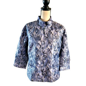 Chico's Purple & Silver Abstract Print Full Zip 3/4 Sleeve Jacket Sz 2 or L